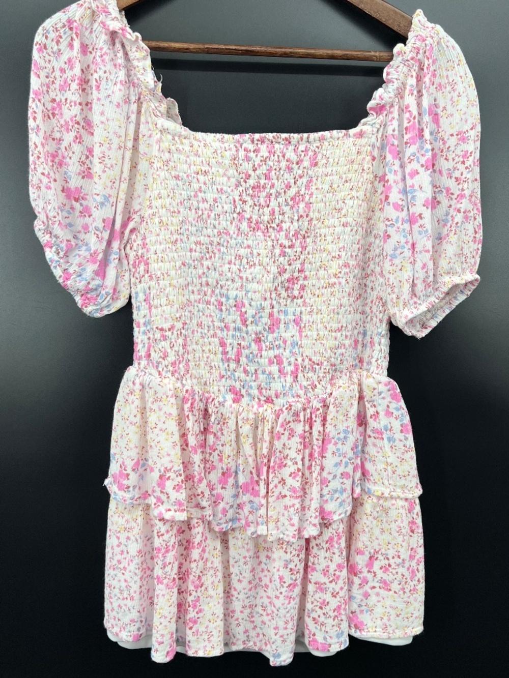 Japna Floral Smocked Ruffle Mini Dress Puff Sleeve Multicolor Size M Cottagecore